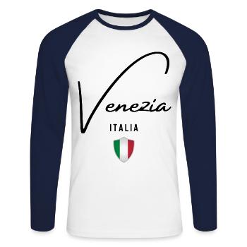 Ich liebe Venedig, Venedig Italien - Unisex Baseballshirt langarm - Weiß/Navy - Vorne - Nik (191cm)