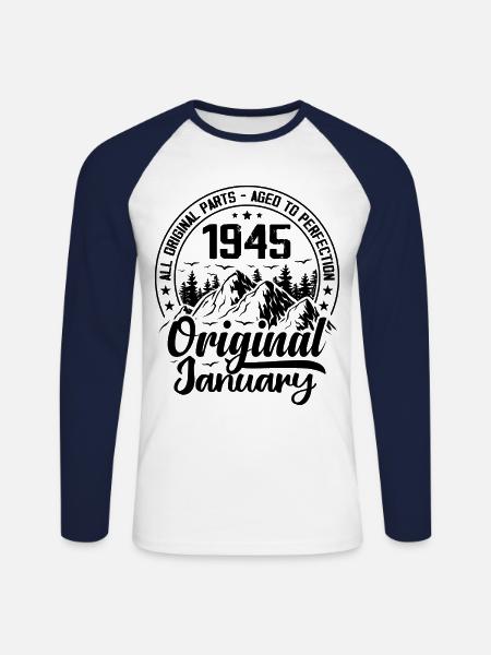 1945 January Original 79 Years Anniversary Gift - Unisex Long Sleeve Baseball T-Shirt - white/navy