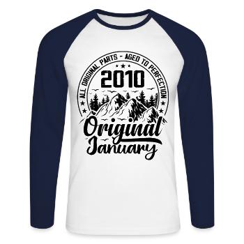 2010 Januar Original 14 Jahre Jubiläum Geschenk - Unisex Baseballshirt langarm - Weiß/Navy - Vorne - Nik (191cm)