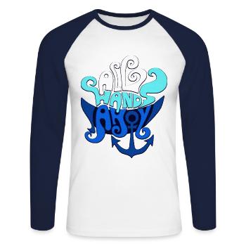 All Hands Ahoy ! Ahoy all on deck sailing aboard - Unisex Long Sleeve Baseball T-Shirt - white/navy - Front - Nik (191cm)