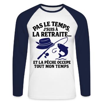 Retraite & pêche - T-shirt baseball manches longues Homme - blanc/marine - Devant - Nik (191cm)