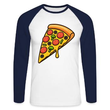 Pizza - Unisex Baseballshirt langarm - Weiß/Navy - Vorne - Nik (191cm)