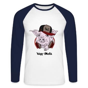 Piggy Smallz Notorious PIG Hip Hop Rap Cochon - T-shirt baseball manches longues Homme - blanc/marine - Devant - Nik (191cm)