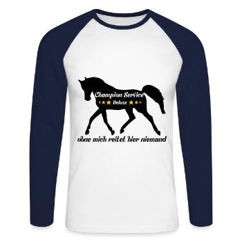 Champion Service ohne mich reitet hier niemand - Unisex Baseballshirt langarm - Weiß/Navy - Vorne - Nik (191cm)