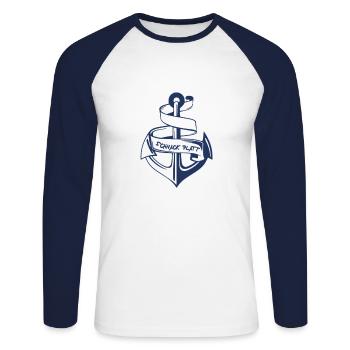 Shirts Schnack Platt Anker - Unisex Baseballshirt langarm - Weiß/Navy - Vorne - Nik (191cm)