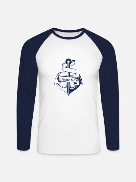 Shirts Schnack Platt Anker - Unisex Baseballshirt langarm - Weiß/Navy