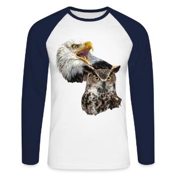 Amerikanischer Pigargo und amerikanische Eule - Unisex Baseballshirt langarm - Weiß/Navy - Vorne - Nik (191cm)