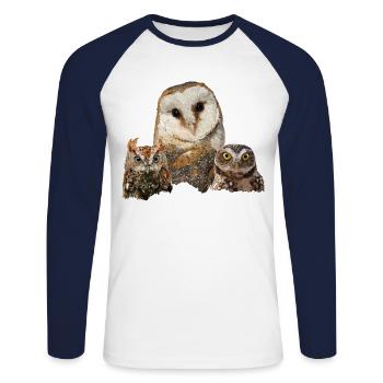 Scops owl, Little Owl and Owl - Unisex Long Sleeve Baseball T-Shirt - white/navy - Front - Nik (191cm)