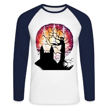 Baum Burg Mittelalter Fantasy Festung Schloss - Unisex Baseballshirt langarm - Weiß/Navy - Vorne - Nik (191cm)