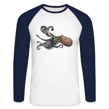 Octopus Squid - Unisex Long Sleeve Baseball T-Shirt - white/navy - Front - Nik (191cm)
