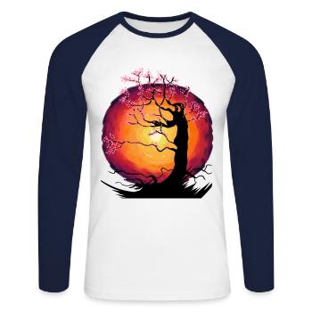 Tree Cherry Blossom Fantasy Cherry Blossom Asia Japan - Unisex Long Sleeve Baseball T-Shirt - white/navy - Front - Nik (191cm)