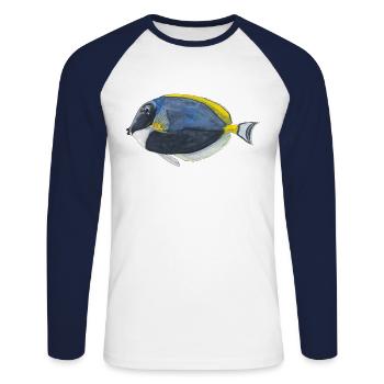 Blauer Doktorfisch Schnorcheln Fisch Aquarium Riff - Unisex Baseballshirt langarm - Weiß/Navy - Vorne - Nik (191cm)