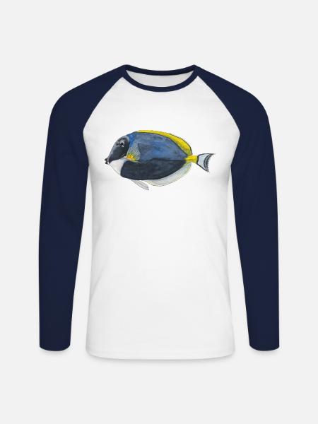 Blauer Doktorfisch Schnorcheln Fisch Aquarium Riff - Unisex Baseballshirt langarm - Weiß/Navy
