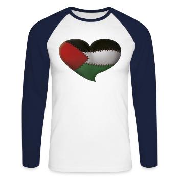 Palestine Heart - Unisex Long Sleeve Baseball T-Shirt - white/navy - Front - Nik (191cm)