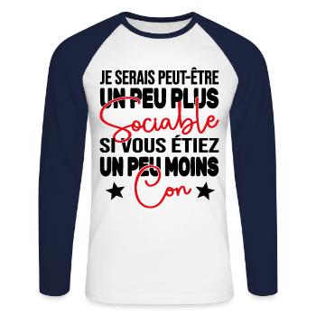 Je Serais Peut être Un Peu Plus Sociable Cadeau - T-shirt baseball manches longues Homme - blanc/marine - Devant - Nik (191cm)