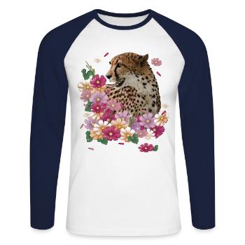Guépard - T-shirt baseball manches longues Homme - blanc/marine - Devant - Nik (191cm)