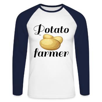 Agriculteur de pommes de terre Agriculture Agricole Drôle - T-shirt baseball manches longues Homme - blanc/marine - Devant - Nik (191cm)