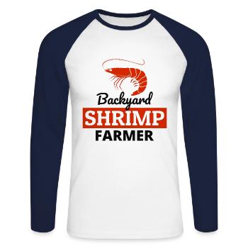 Backyard Shrimp Farmer Fish Farming Farm Funny - Unisex Long Sleeve Baseball T-Shirt - white/navy - Front - Nik (191cm)