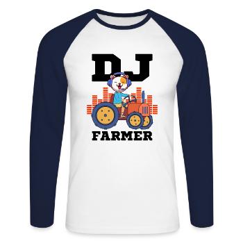 DJ Farmer Cat Farm Driving Tractor Music Funny - Unisex Long Sleeve Baseball T-Shirt - white/navy - Front - Nik (191cm)