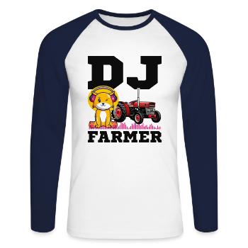 DJ Farmer Cat Farm Driving Tractor Music Funny - Unisex Long Sleeve Baseball T-Shirt - white/navy - Front - Nik (191cm)