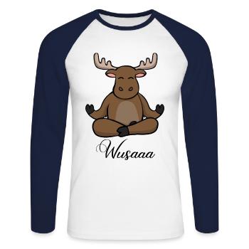 Auszeit Durchatmen Wusaaa Elch - Unisex Baseballshirt langarm - Weiß/Navy - Vorne - Nik (191cm)