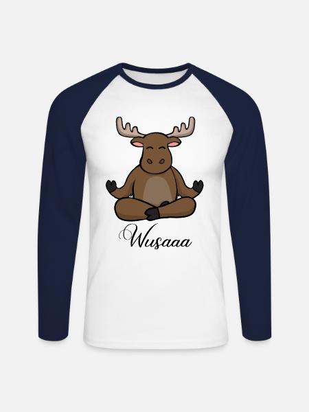 Auszeit Durchatmen Wusaaa Elch - Unisex Baseballshirt langarm - Weiß/Navy