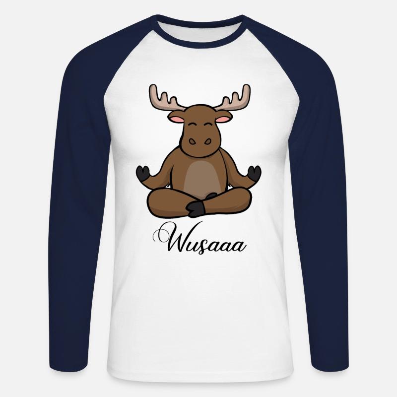 Auszeit Durchatmen Wusaaa Elch - Unisex Baseballshirt langarm - Weiß/Navy