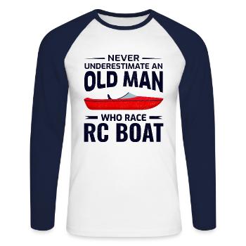 Rc Boat Racing Papa Bateau à moteur Grand-père Fête des pères - T-shirt baseball manches longues Homme - blanc/marine - Devant - Nik (191cm)