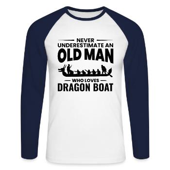 Dragon Boat Racing Crew Grandpa Fathers day - Unisex Long Sleeve Baseball T-Shirt - white/navy - Front - Nik (191cm)