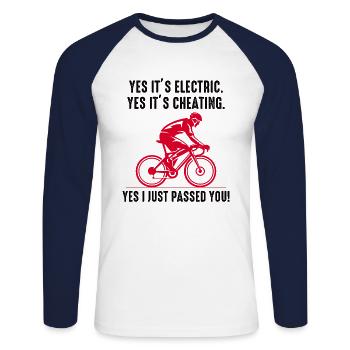 E-Bike Electric Bicycle Bike Cycling Biker Mtb - Unisex Long Sleeve Baseball T-Shirt - white/navy - Front - Nik (191cm)
