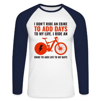 E-Bike Vélo électrique Vélo Cyclisme Biker VTT - T-shirt baseball manches longues Homme - blanc/marine - Devant - Nik (191cm)