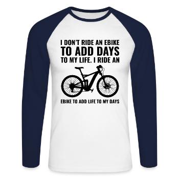 E-Bike Vélo électrique Vélo Cyclisme Biker VTT - T-shirt baseball manches longues Homme - blanc/marine - Devant - Nik (191cm)