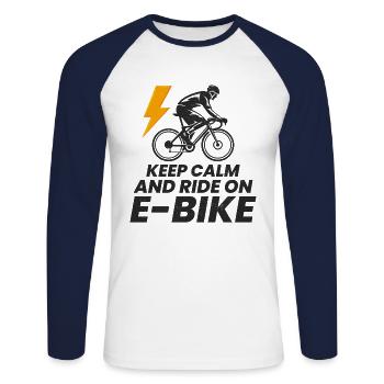 E-Bike Elektro-Fahrrad E-Radfahrer Fahrradfahrer - Unisex Baseballshirt langarm - Weiß/Navy - Vorne - Nik (191cm)
