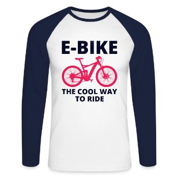 E-Bike Elektro-Fahrrad E-Radfahrer Fahrradfahrer - Unisex Baseballshirt langarm - Weiß/Navy - Vorne - Nik (191cm)