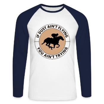 Barrel Racer Racing Reiten Reiten Rennen Rodeo - Unisex Baseballshirt langarm - Weiß/Navy - Vorne - Nik (191cm)