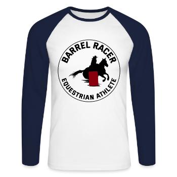 Barrel Racer Racing Reiten Reiten Rennen Rodeo - Unisex Baseballshirt langarm - Weiß/Navy - Vorne - Nik (191cm)