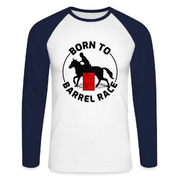 Barrel Racer Reiten Racing Rodeo Lustig - Unisex Baseballshirt langarm - Weiß/Navy - Vorne - Nik (191cm)