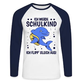 Kinder Schulkind 1. Klasse Erstklässler Schule - Unisex Baseballshirt langarm - Weiß/Navy - Vorne - Nik (191cm)