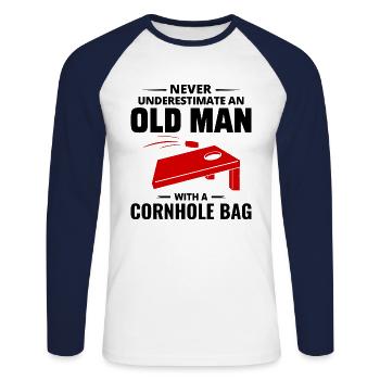 Cornhole Grandpa Bean Bag Toss Game Fathers day - Unisex Long Sleeve Baseball T-Shirt - white/navy - Front - Nik (191cm)