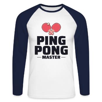 Ping Pong Master Entraîneur de Tennis de Table Paddle Player - T-shirt baseball manches longues Homme - blanc/marine - Devant - Nik (191cm)