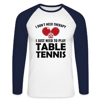 Ping Pong Master Entraîneur de Tennis de Table Paddle Player - T-shirt baseball manches longues Homme - blanc/marine - Devant - Nik (191cm)