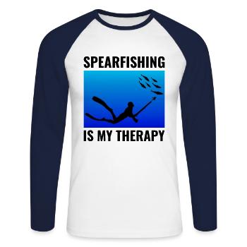 Speerfischen Speerfischen Speerfischer Fischen - Unisex Baseballshirt langarm - Weiß/Navy - Vorne - Nik (191cm)