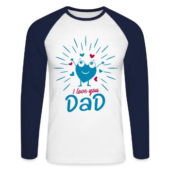 Ich liebe dich Papa // Ich liebe dich Papa - Unisex Baseballshirt langarm - Weiß/Navy - Vorne - Nik (191cm)