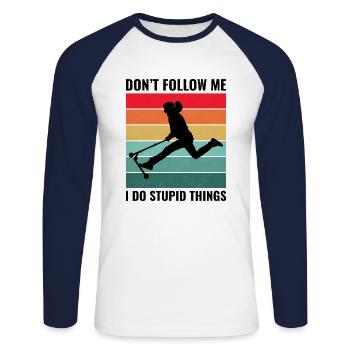 Stunt Scooter Freestyle Scootering Riding - Unisex Long Sleeve Baseball T-Shirt - white/navy - Front - Nik (191cm)