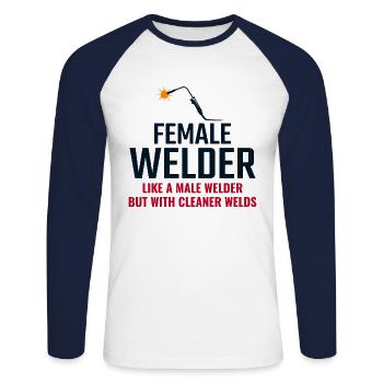 Schweißerschweißerin Factory Workshop Eisenarbeiterin - Unisex Baseballshirt langarm - Weiß/Navy - Vorne - Nik (191cm)