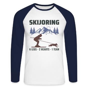 Dog Skijoring Extreme Winter Sport Ski Race Racing - Unisex Long Sleeve Baseball T-Shirt - white/navy - Front - Nik (191cm)