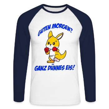Känguru Guten Morgen? Ganz dünnes Eis Morgenmuffel - Unisex Baseballshirt langarm - Weiß/Navy - Vorne - Nik (191cm)