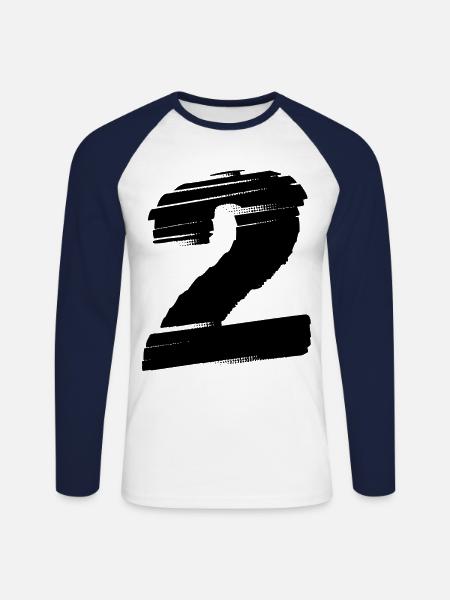 2 Maillot numéro - T-shirt baseball manches longues Homme - blanc/marine