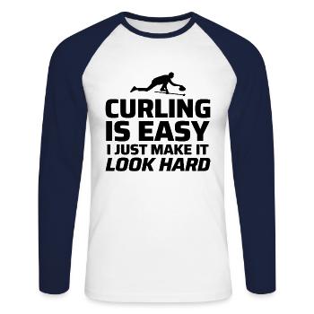 Curling Sweeping Fan Winter Ice Sport Curler Funny - Unisex Long Sleeve Baseball T-Shirt - white/navy - Front - Nik (191cm)