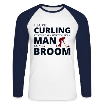Curling Kehrfächer Winter Eissport Curler Lustig - Unisex Baseballshirt langarm - Weiß/Navy - Vorne - Nik (191cm)